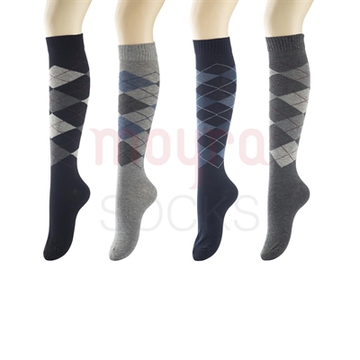 Resim Ekose Desen Kadın Dizaltı Çorap